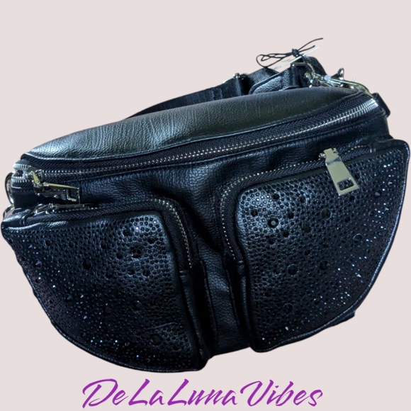 NEW Unisex Black on Black Shimmer 3-Pocket Adjustable Waist Bag - Picture 2 of 8